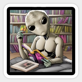 Believe in Yourself Funny an Alien reading a Book Sticker
